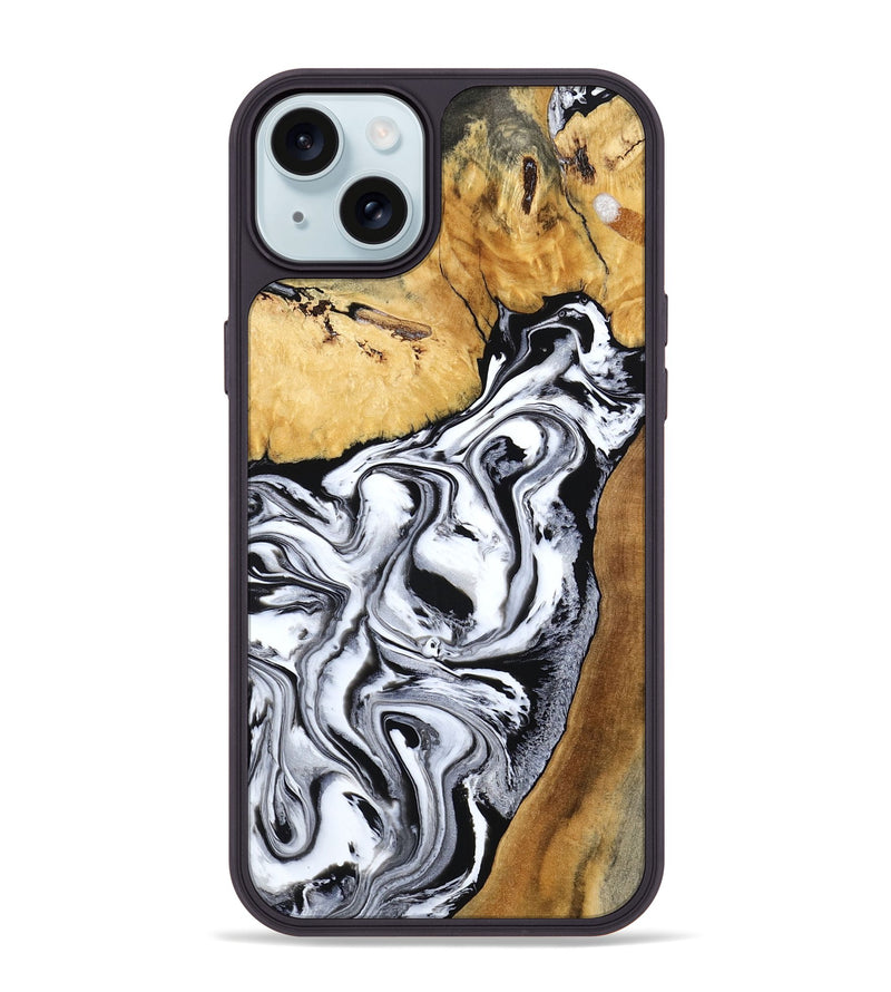 iPhone 15 Plus Wood Phone Case - Saniyah (Black & White, 801396)