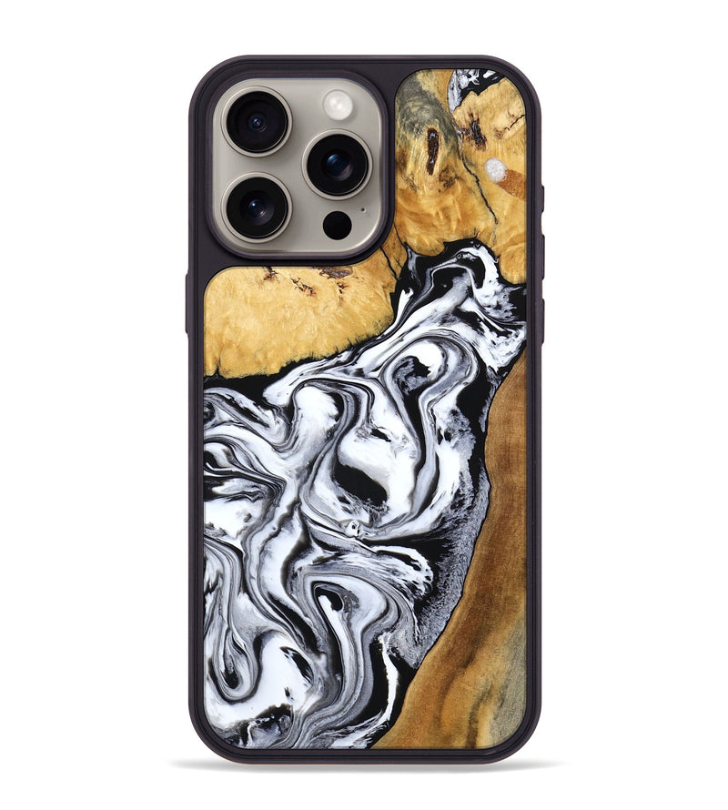 iPhone 15 Pro Max Wood Phone Case - Saniyah (Black & White, 801396)