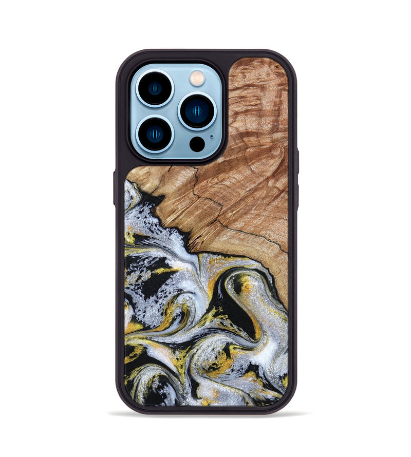 iPhone 14 Pro Wood Phone Case - Ciera (Black & White, 801397)