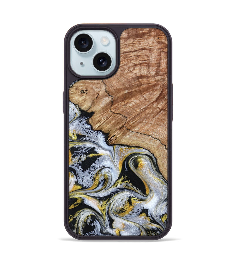 iPhone 15 Wood Phone Case - Ciera (Black & White, 801397)