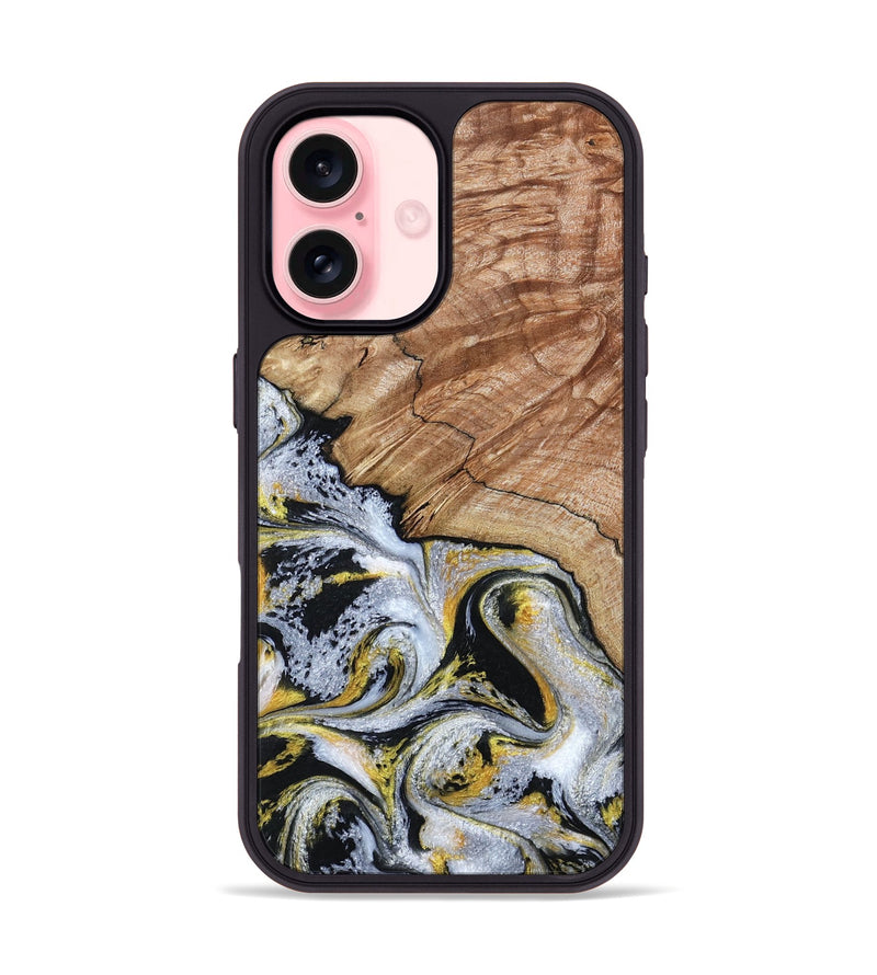 iPhone 16 Wood Phone Case - Ciera (Black & White, 801397)