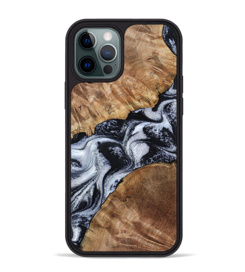iPhone 12 Pro Max Wood Phone Case - Porter (Black & White, 801398)