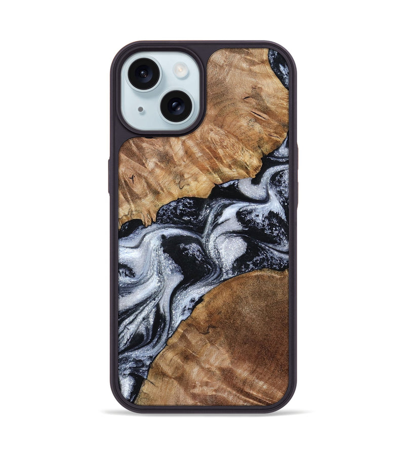 iPhone 15 Wood Phone Case - Porter (Black & White, 801398)