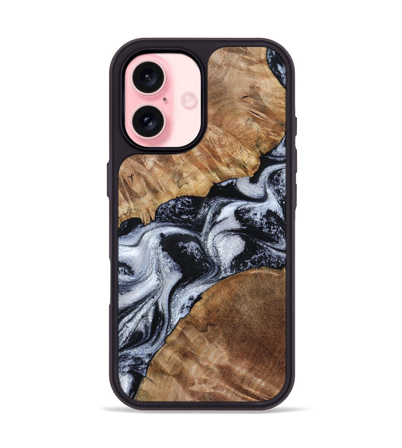 iPhone 16 Wood Phone Case - Porter (Black & White, 801398)