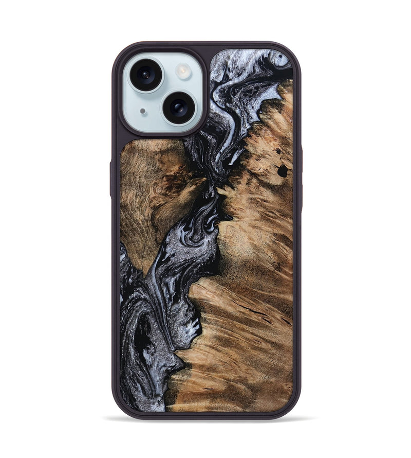 iPhone 15 Wood Phone Case - Domingo (Black & White, 801399)