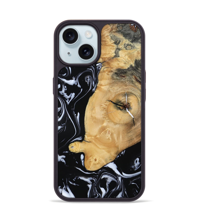 iPhone 15 Wood Phone Case - Areli (Black & White, 801400)