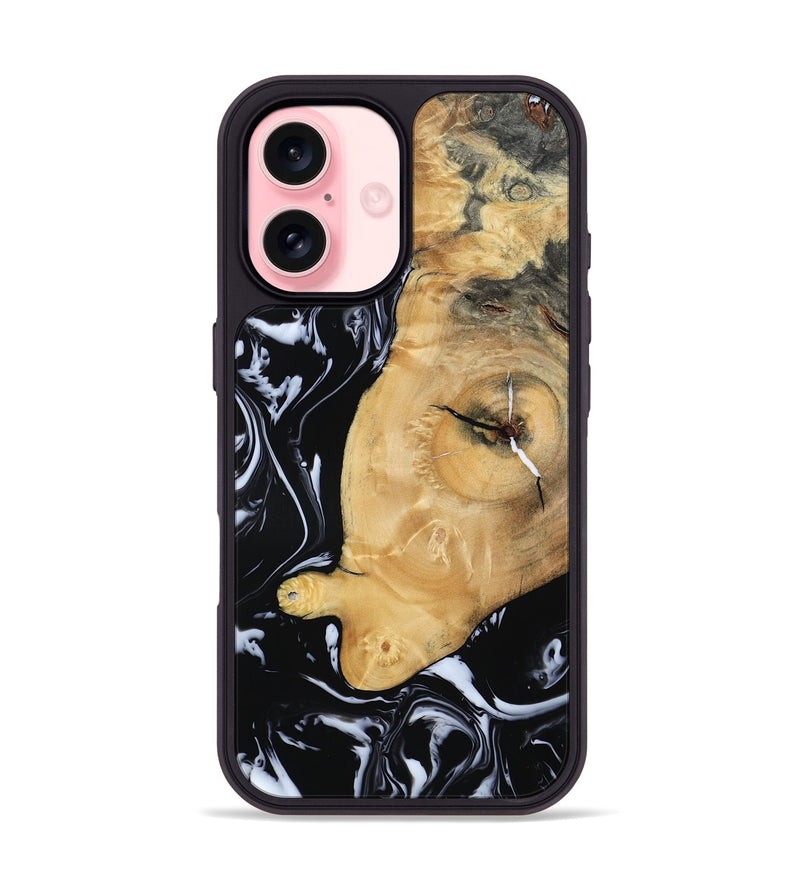 iPhone 16 Wood Phone Case - Areli (Black & White, 801400)