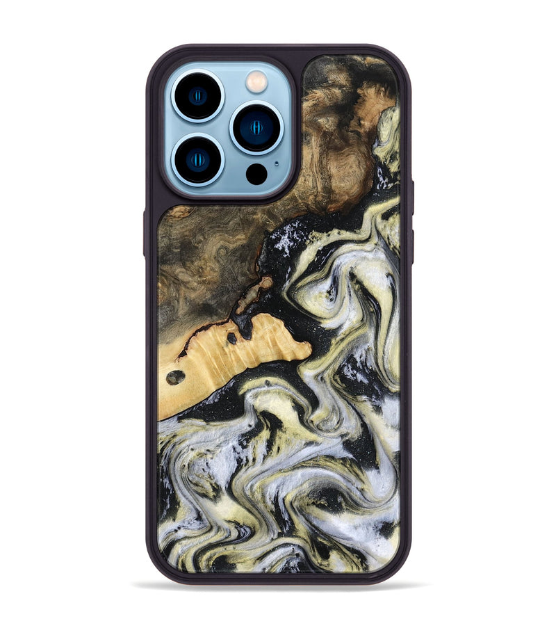 iPhone 14 Pro Max Wood Phone Case - Earline (Black & White, 801401)