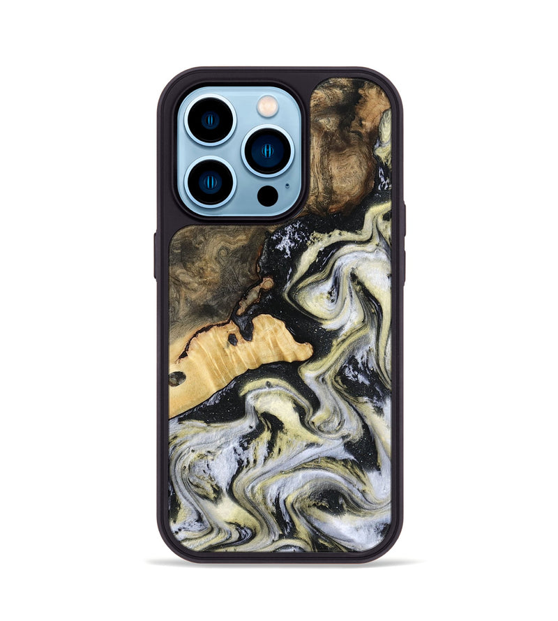 iPhone 14 Pro Wood Phone Case - Earline (Black & White, 801401)
