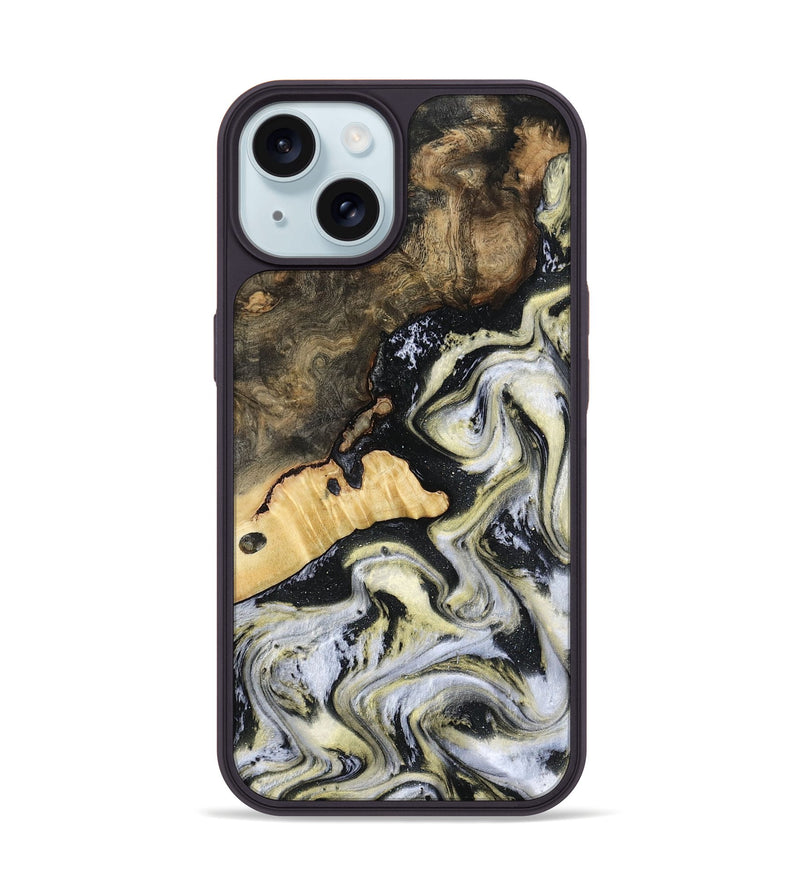 iPhone 15 Wood Phone Case - Earline (Black & White, 801401)