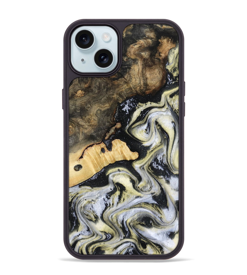 iPhone 15 Plus Wood Phone Case - Earline (Black & White, 801401)