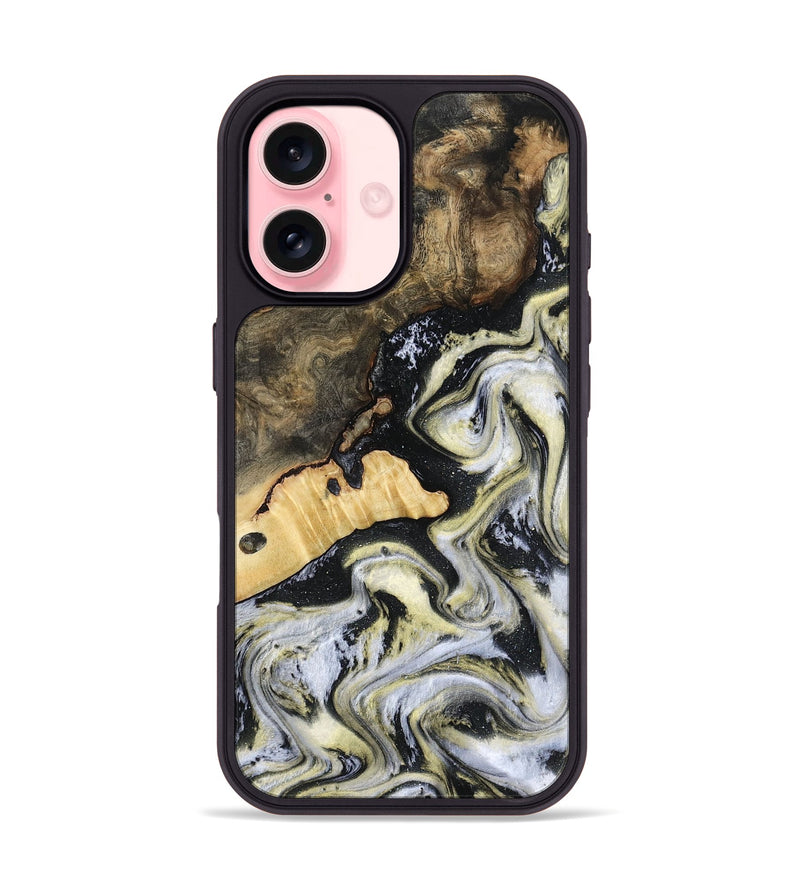 iPhone 16 Wood Phone Case - Earline (Black & White, 801401)