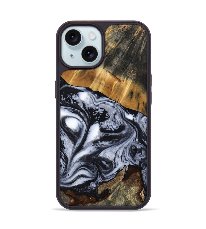 iPhone 15 Wood Phone Case - Olin (Black & White, 801402)