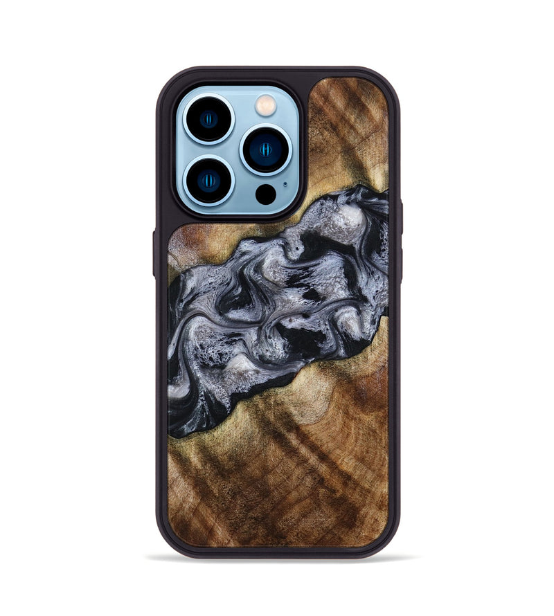 iPhone 14 Pro Wood Phone Case - Yvette (Black & White, 801404)