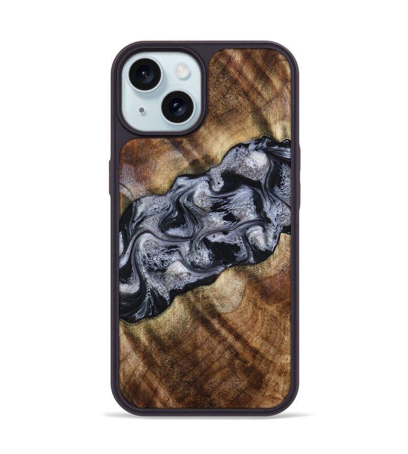 iPhone 15 Wood Phone Case - Yvette (Black & White, 801404)