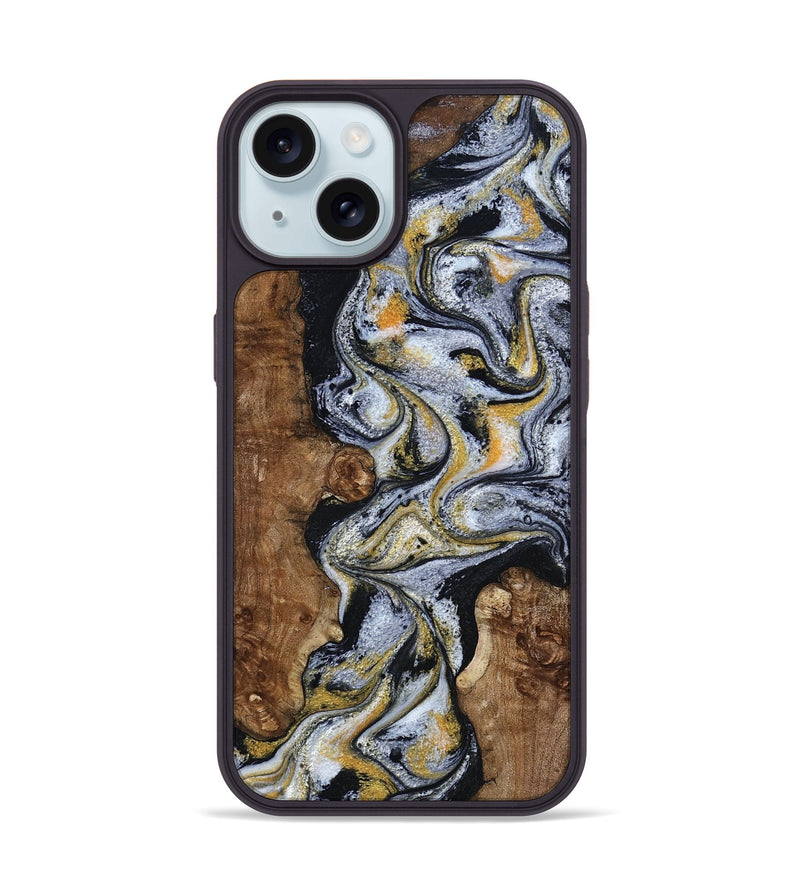 iPhone 15 Wood Phone Case - Alecia (Black & White, 801407)