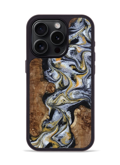 iPhone 15 Pro Wood Phone Case - Alecia (Black & White, 801407)