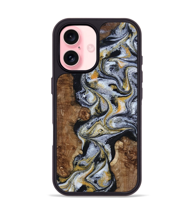 iPhone 16 Wood Phone Case - Alecia (Black & White, 801407)