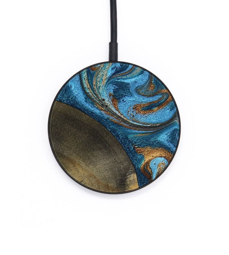 Circle Wood Wireless Charger - Akira (Teal & Gold, 801435)