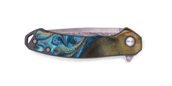 EDC Wood Pocket Knife - Akira (Teal & Gold, 801435)
