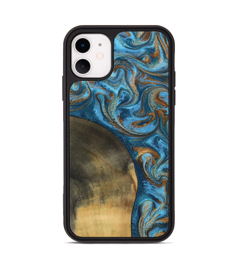 iPhone 11 Wood Phone Case - Akira (Teal & Gold, 801435)
