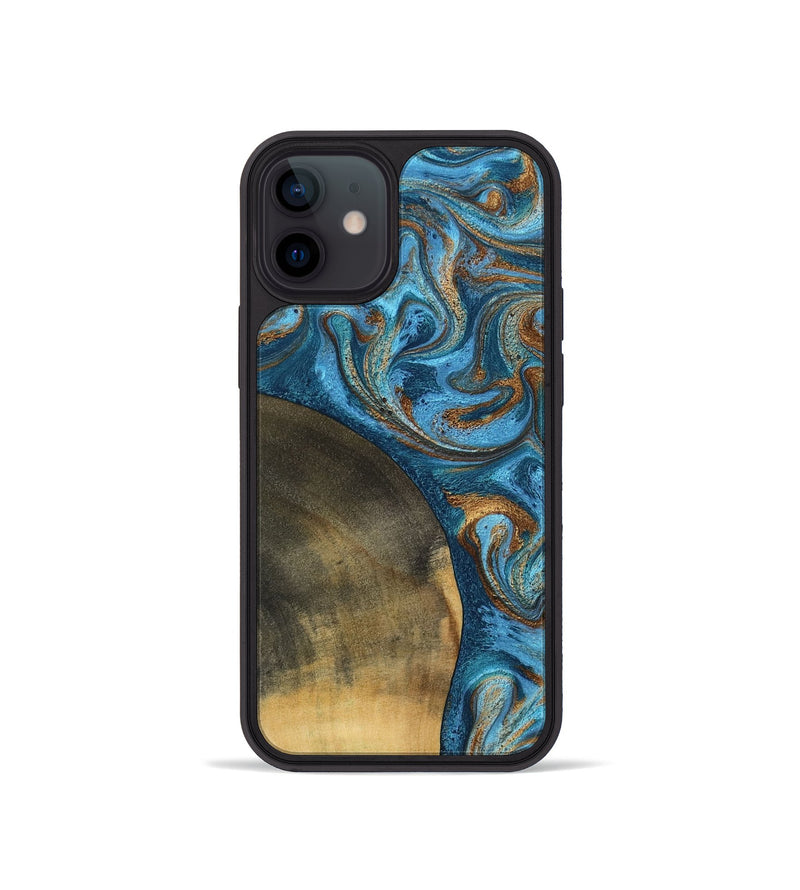 iPhone 12 mini Wood Phone Case - Akira (Teal & Gold, 801435)