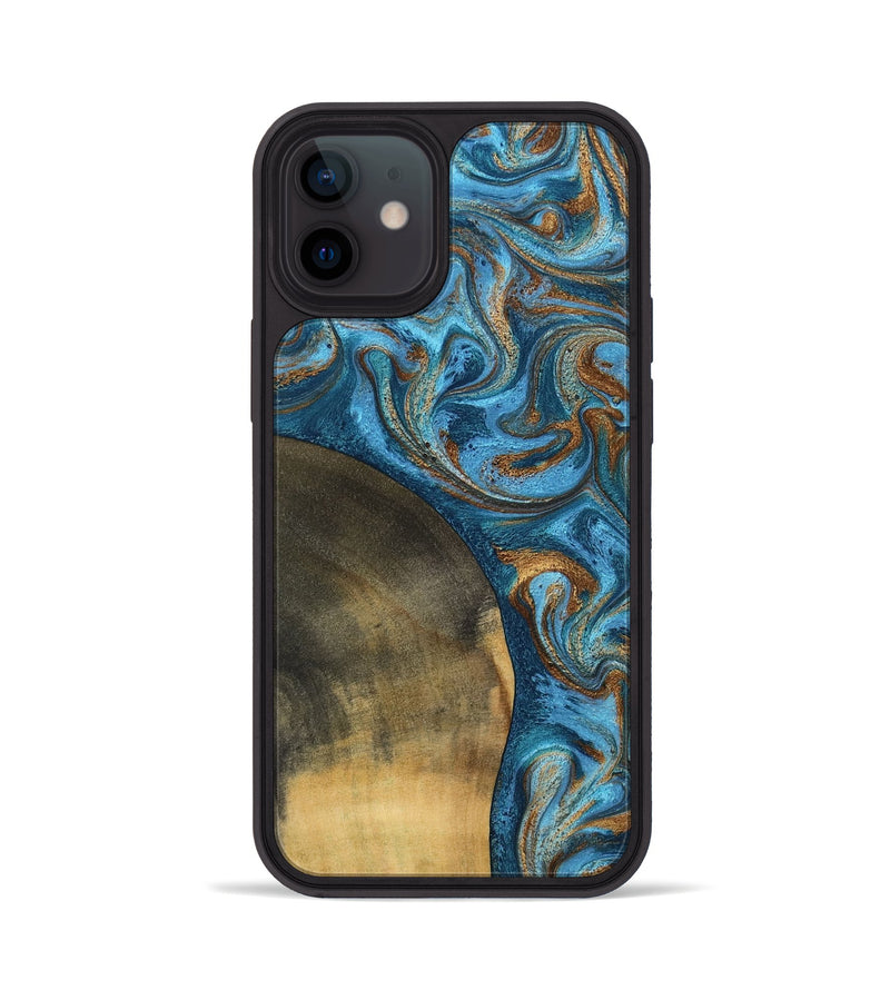 iPhone 12 Wood Phone Case - Akira (Teal & Gold, 801435)