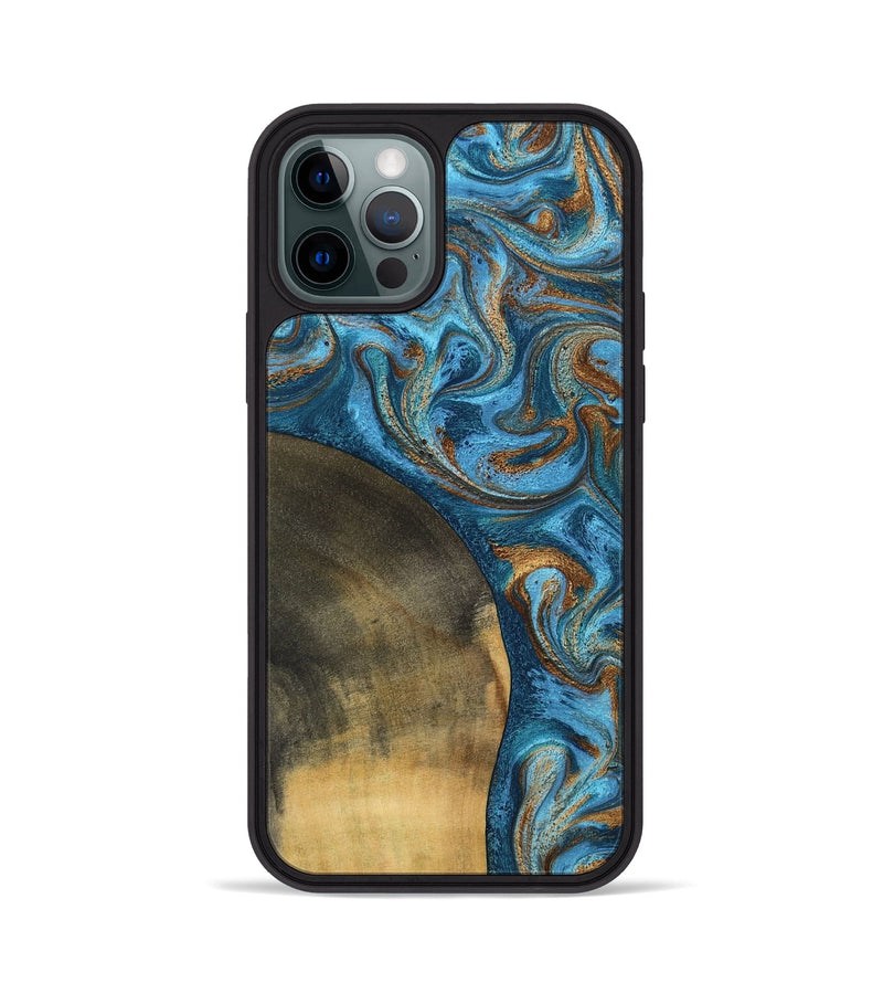 iPhone 12 Pro Wood Phone Case - Akira (Teal & Gold, 801435)