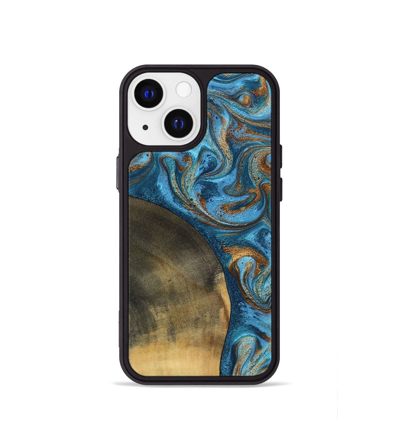 iPhone 13 mini Wood Phone Case - Akira (Teal & Gold, 801435)