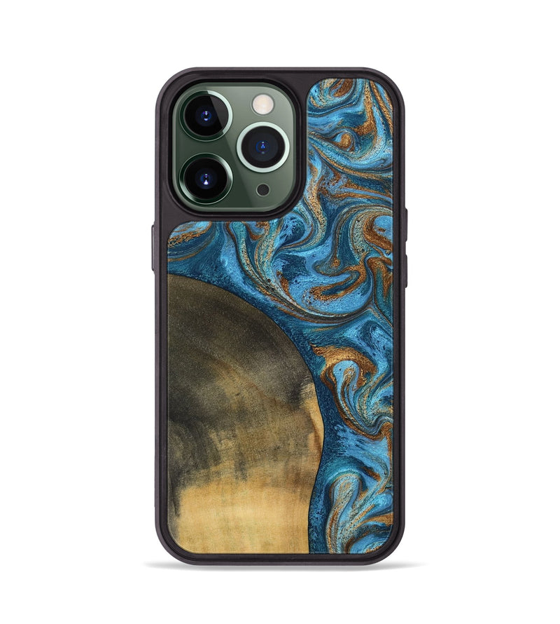 iPhone 13 Pro Wood Phone Case - Akira (Teal & Gold, 801435)