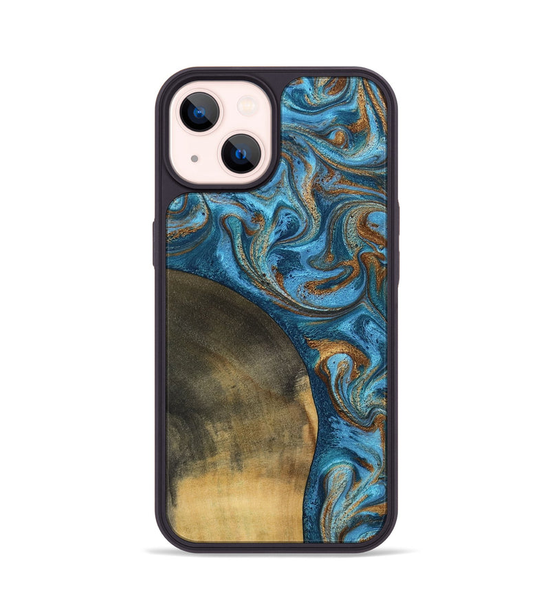 iPhone 14 Wood Phone Case - Akira (Teal & Gold, 801435)