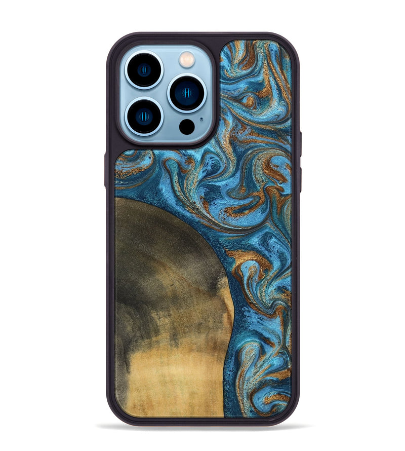 iPhone 14 Pro Max Wood Phone Case - Akira (Teal & Gold, 801435)