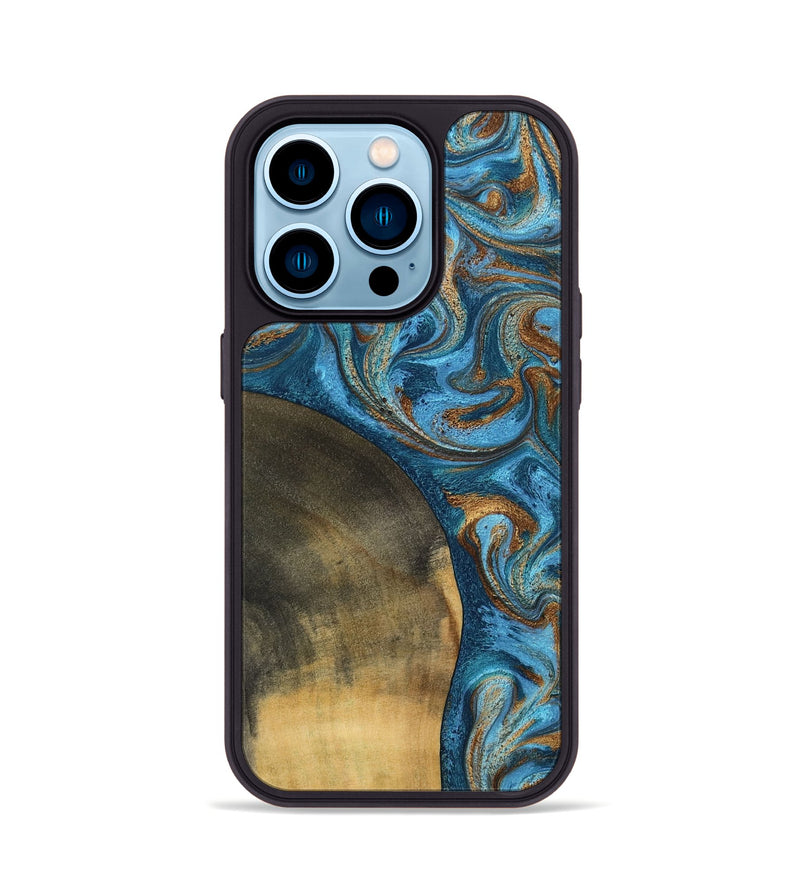 iPhone 14 Pro Wood Phone Case - Akira (Teal & Gold, 801435)