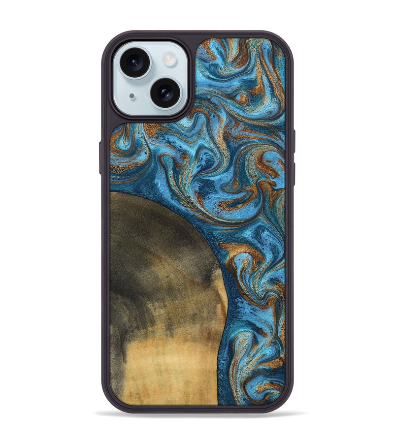 iPhone 15 Plus Wood Phone Case - Akira (Teal & Gold, 801435)