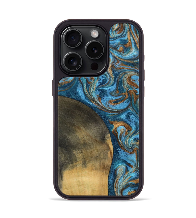 iPhone 15 Pro Wood Phone Case - Akira (Teal & Gold, 801435)