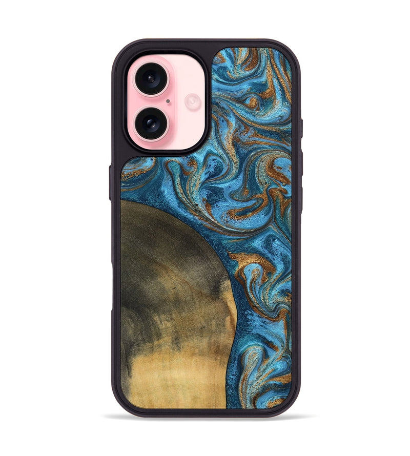 iPhone 16 Wood Phone Case - Akira (Teal & Gold, 801435)