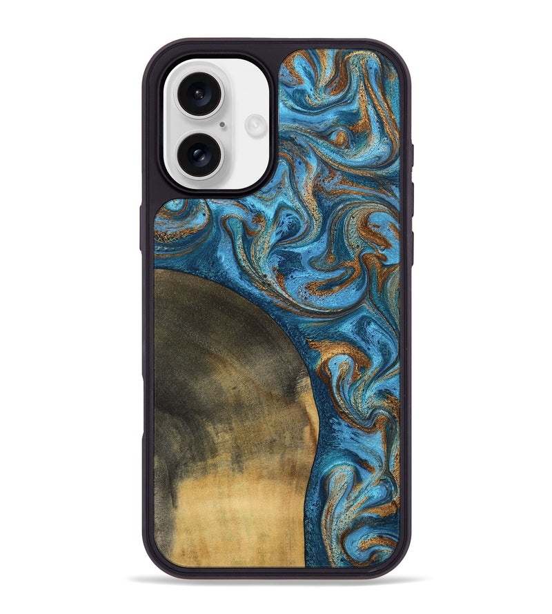 iPhone 16 Plus Wood Phone Case - Akira (Teal & Gold, 801435)