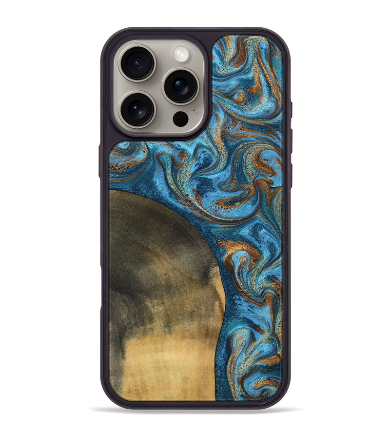iPhone 16 Pro Max Wood Phone Case - Akira (Teal & Gold, 801435)