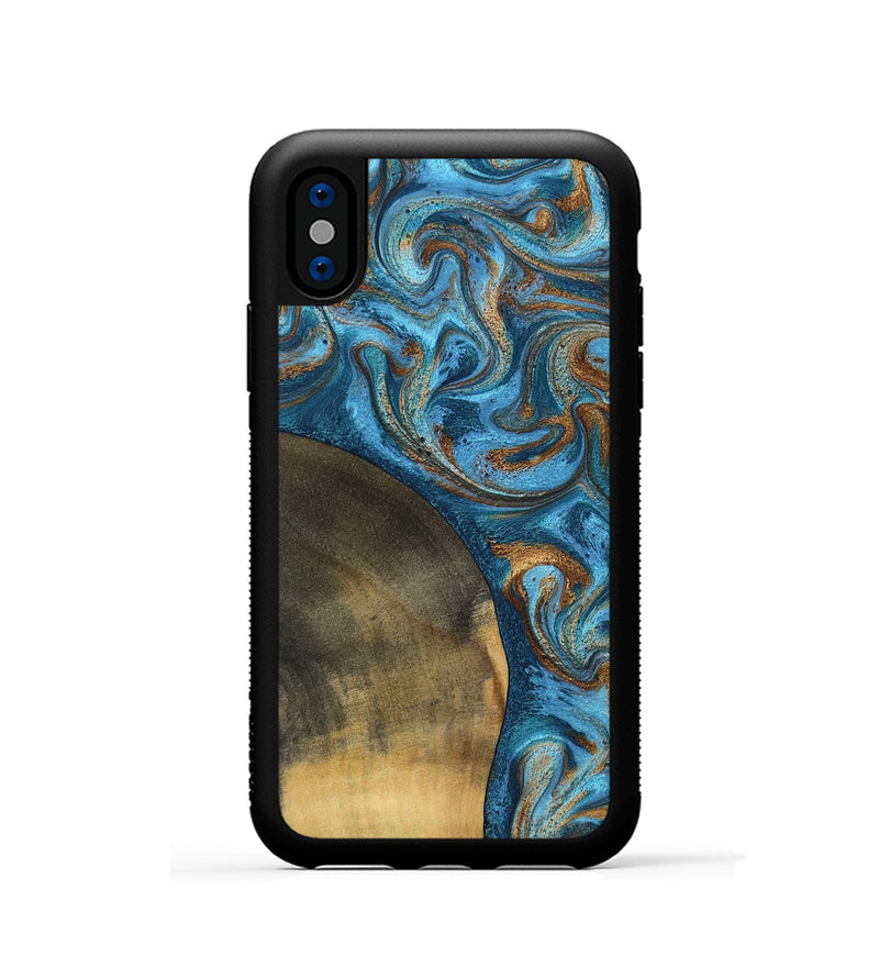 iPhone Xs Wood Phone Case - Akira (Teal & Gold, 801435)