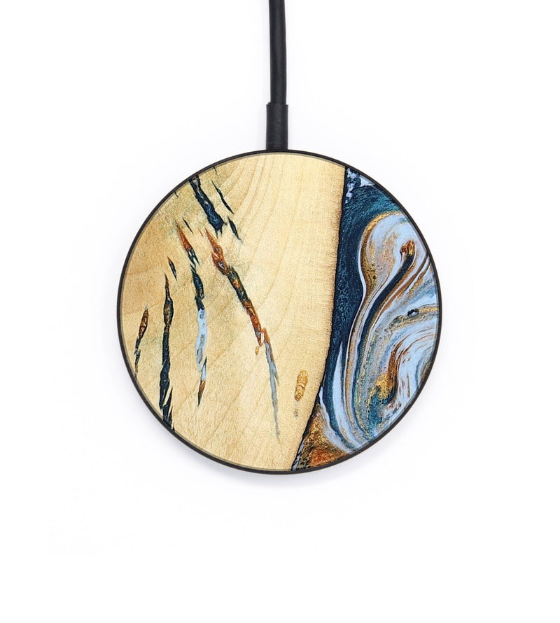 Circle Wood Wireless Charger - Betty (Teal & Gold, 801436)