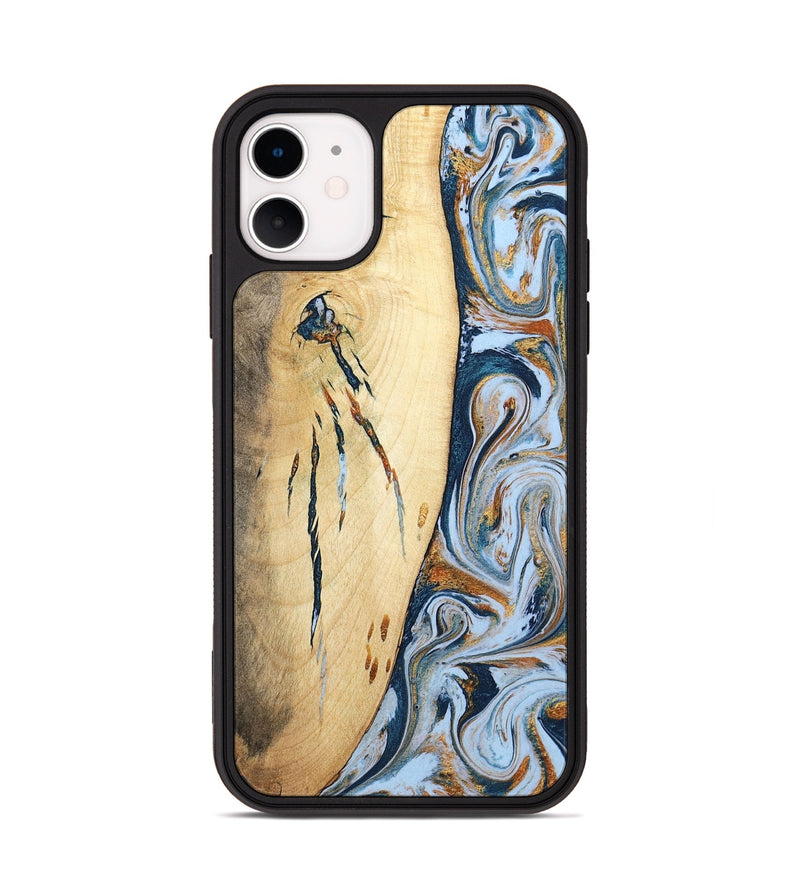 iPhone 11 Wood Phone Case - Betty (Teal & Gold, 801436)