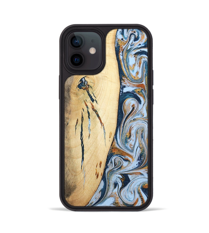 iPhone 12 Wood Phone Case - Betty (Teal & Gold, 801436)