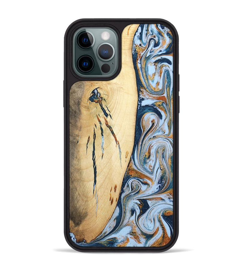 iPhone 12 Pro Max Wood Phone Case - Betty (Teal & Gold, 801436)