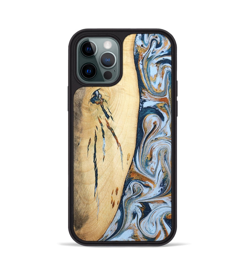 iPhone 12 Pro Wood Phone Case - Betty (Teal & Gold, 801436)