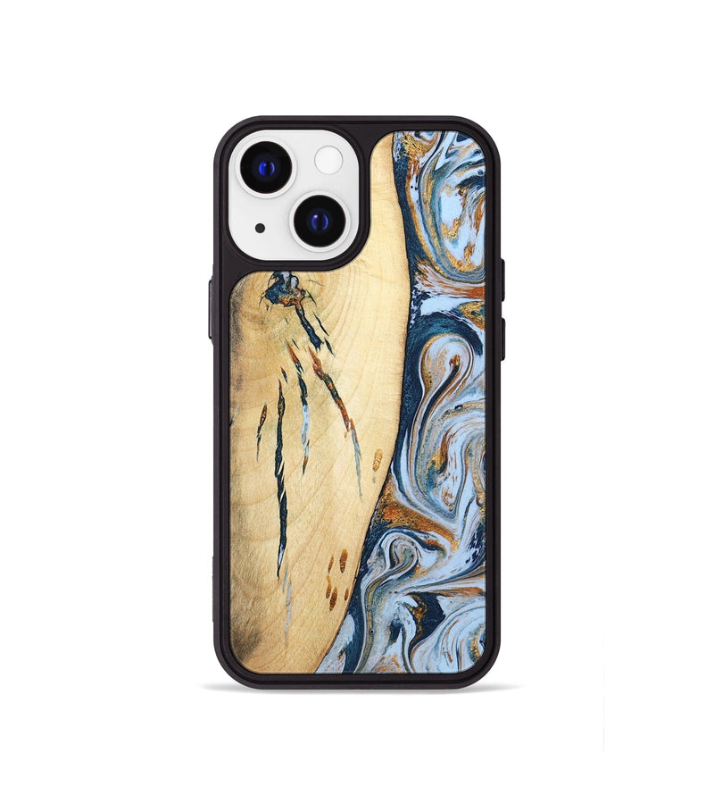 iPhone 13 mini Wood Phone Case - Betty (Teal & Gold, 801436)