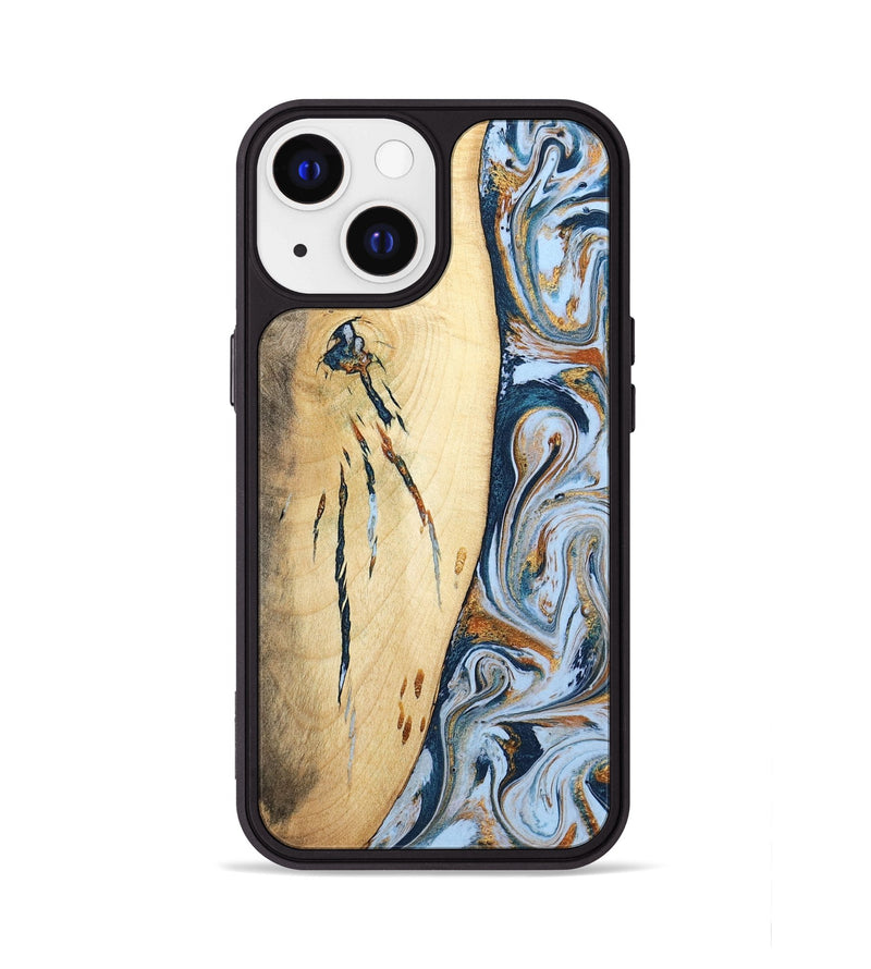 iPhone 13 Wood Phone Case - Betty (Teal & Gold, 801436)