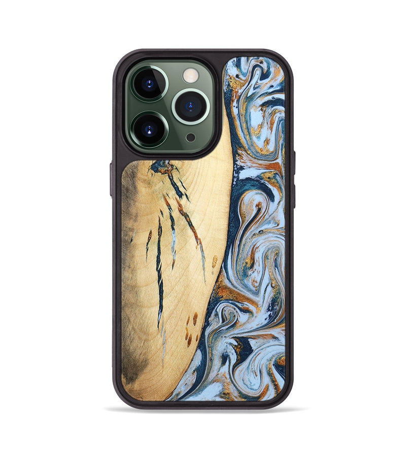 iPhone 13 Pro Wood Phone Case - Betty (Teal & Gold, 801436)