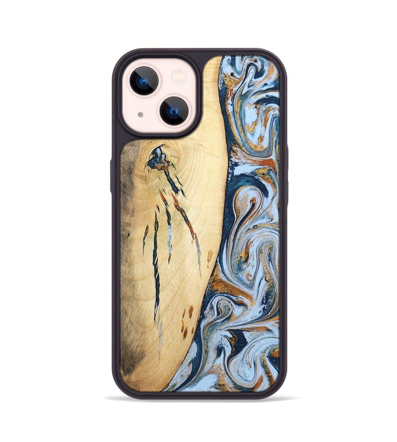 iPhone 14 Wood Phone Case - Betty (Teal & Gold, 801436)