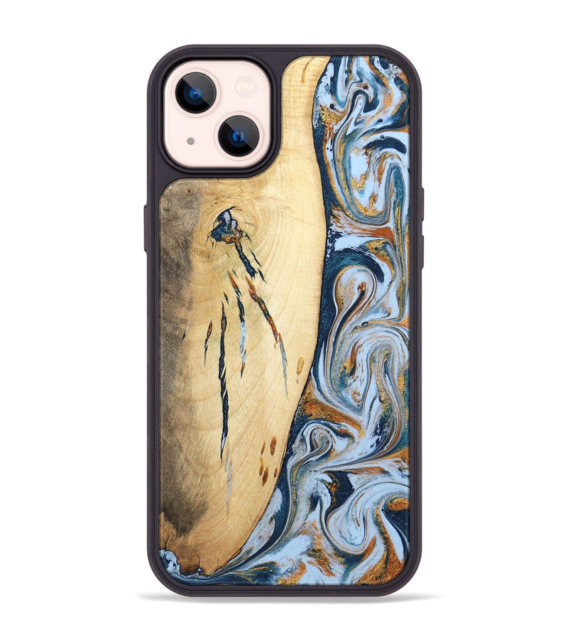 iPhone 14 Plus Wood Phone Case - Betty (Teal & Gold, 801436)