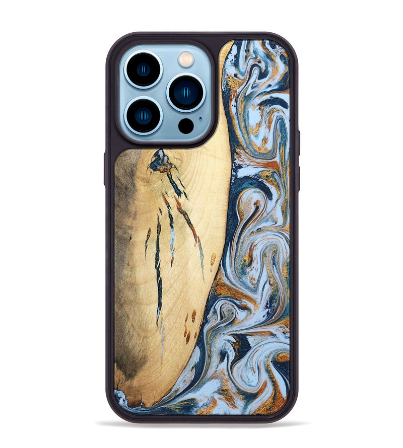 iPhone 14 Pro Max Wood Phone Case - Betty (Teal & Gold, 801436)
